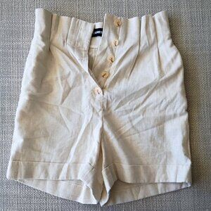 Express High Rise Bermuda Shorts 00 – Button Front Linen Blend Neutral Beige